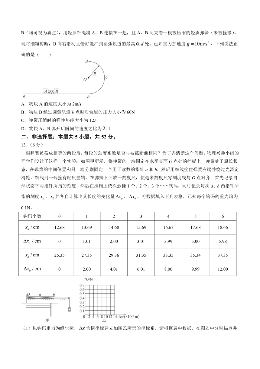 广东省部分学校2023-2024学年高三上学期9月摸底联考物理试题（含答案）