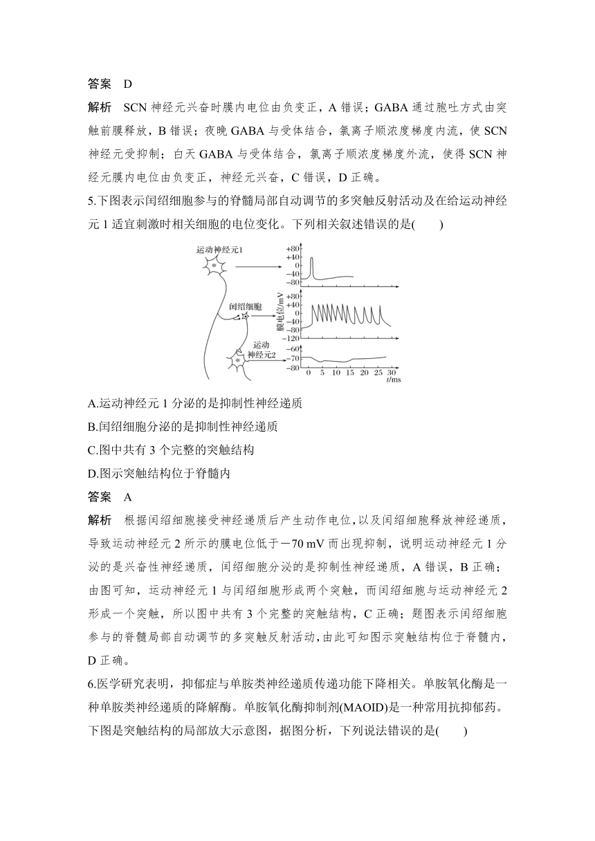 人教版（2019）选择性必修1 第2章　神经调节 专题特训2　兴奋的传导与传递相关重点题型（含解析）