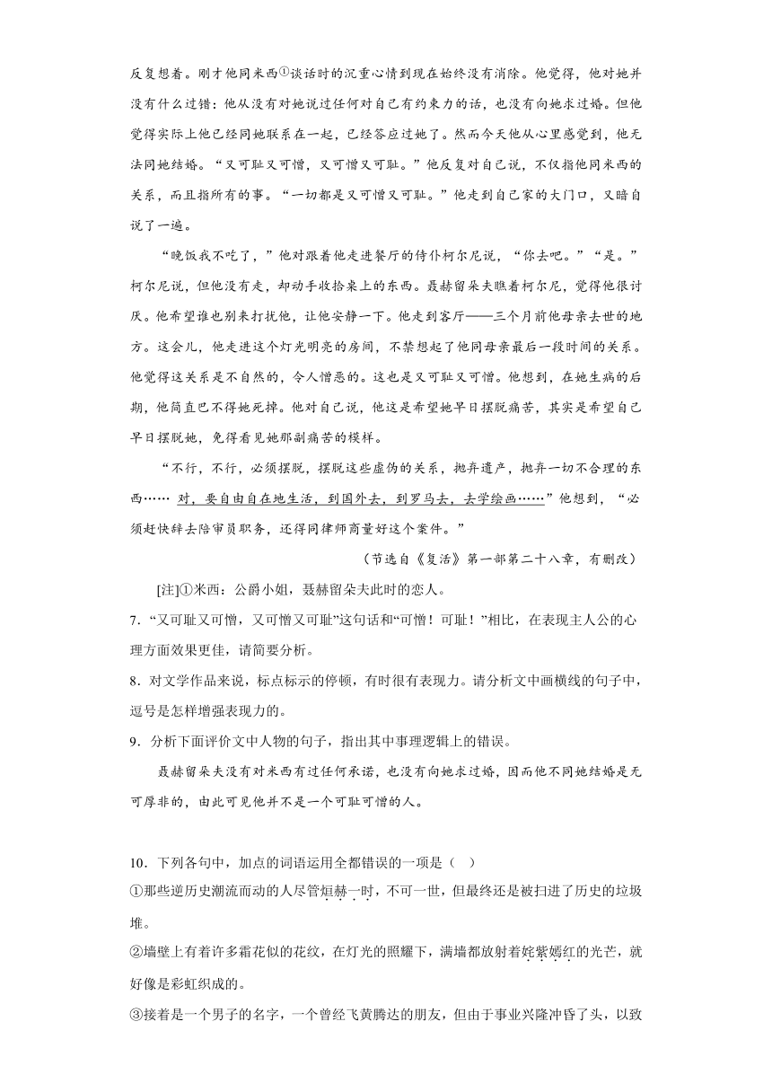 9.《复活（节选）》同步练习（含答案）2023-2024学年统编版高中语文选择性必修上册