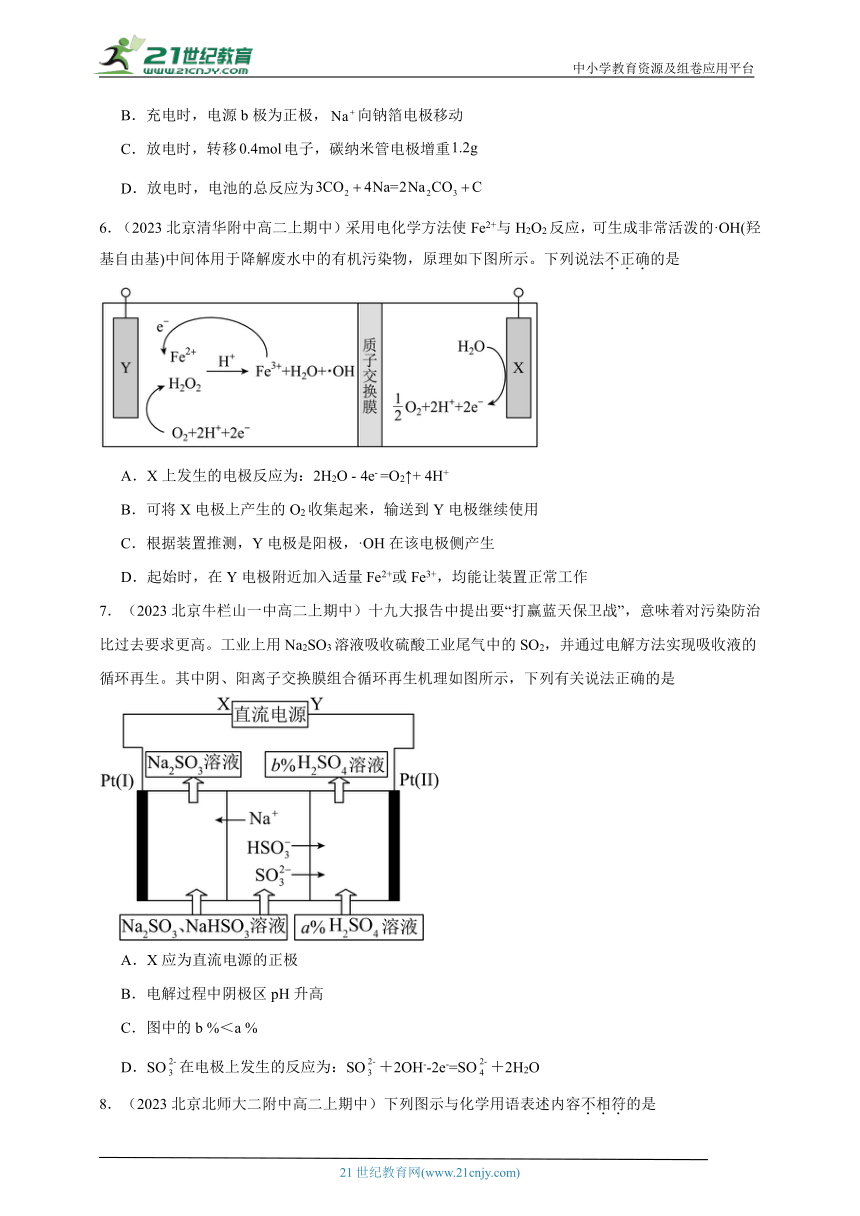 2023北京重点校高二（上）期中化学汇编：电解池（含解析）