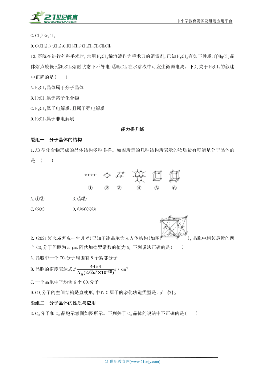 2024人教版新教材高中化学选择性必修2同步练习--第1课时　分子晶体（含解析）