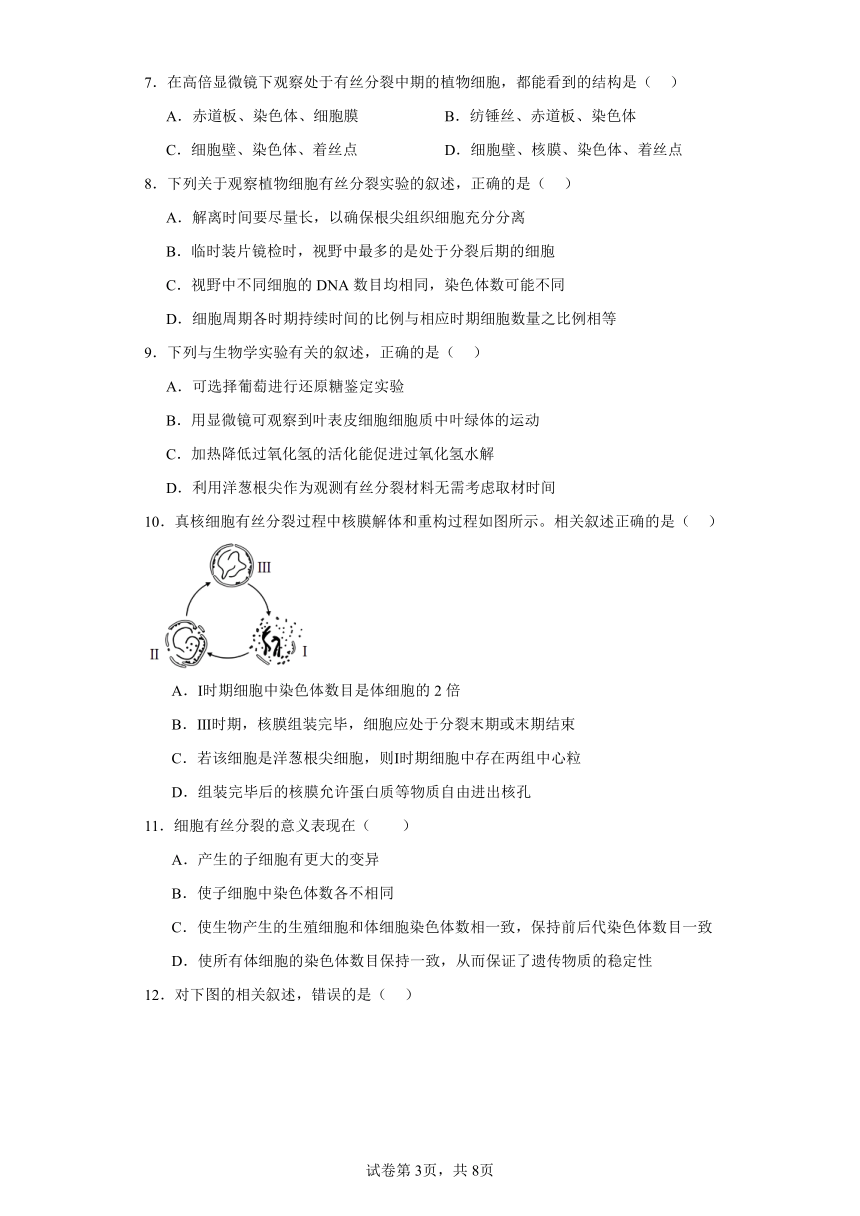 人教版高中生物必修一第6章第1节细胞的增殖同步练习（含答案）