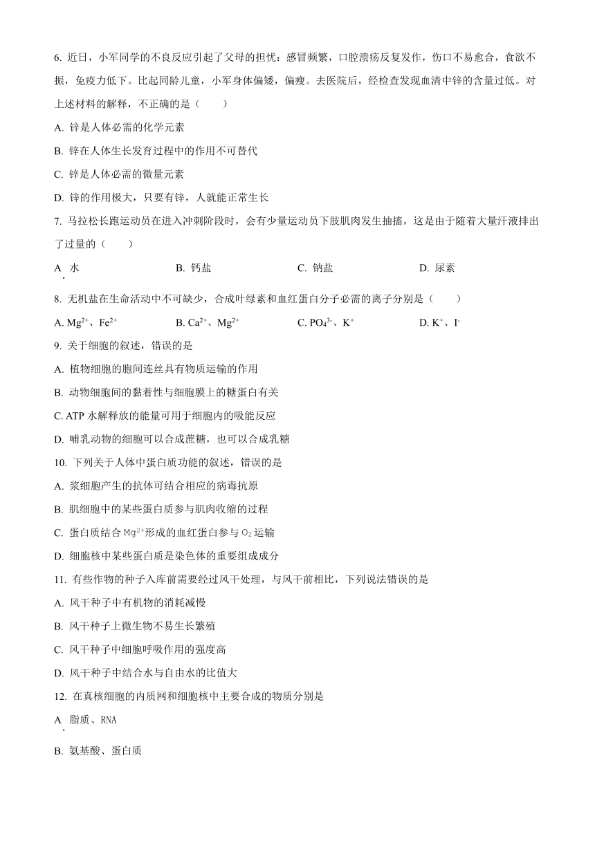 青海省西宁市海湖中学2023-2024学年高三上学期开学考试生物学试题（原卷版+解析版）