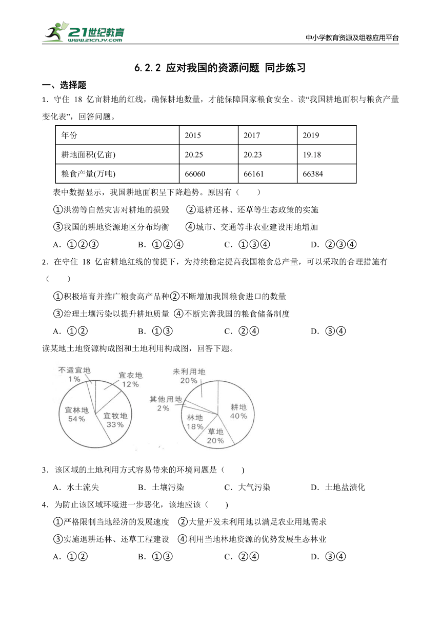 6.2.2 应对我国的资源问题 同步练习（含答案）