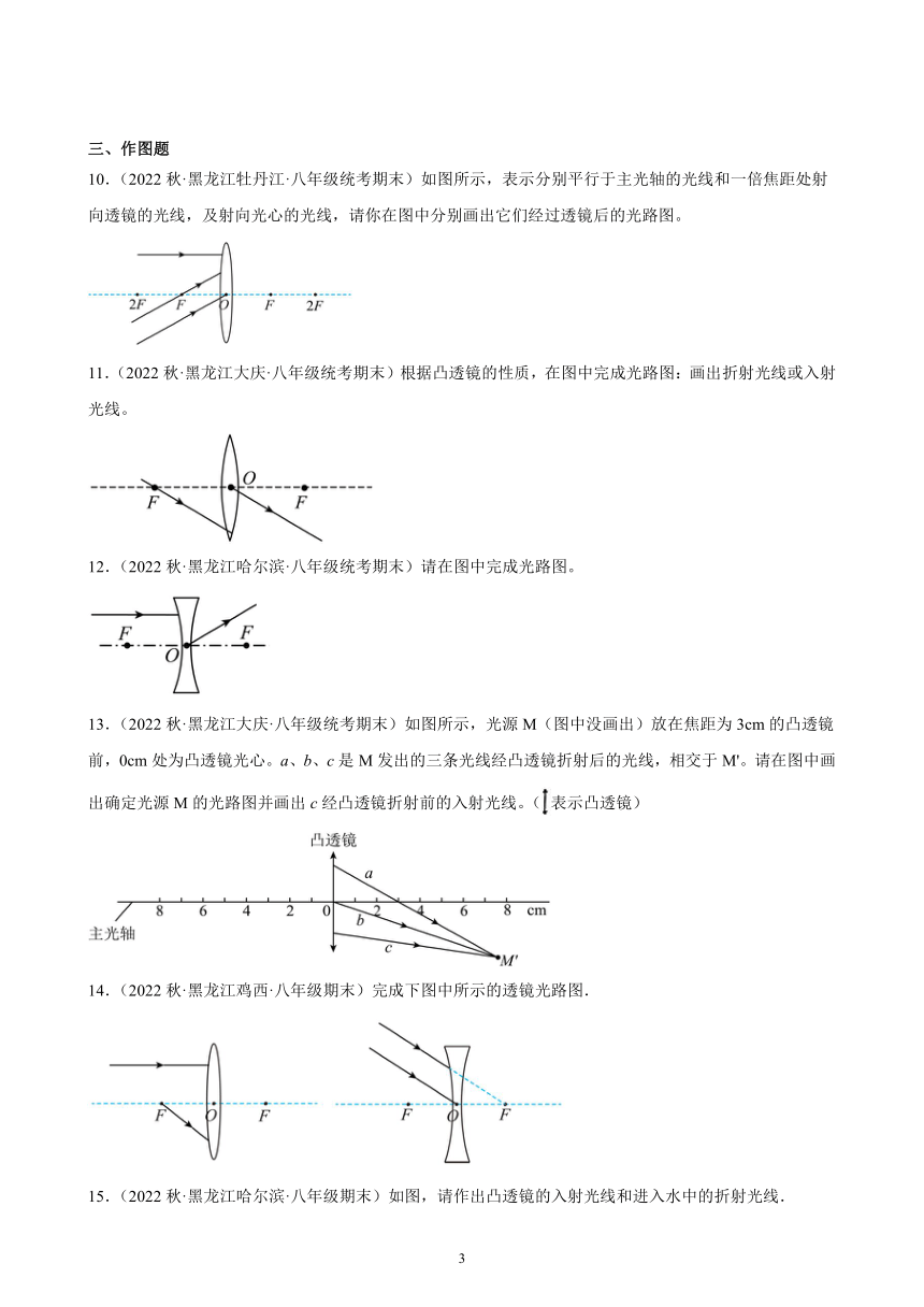 5.1 透镜 同步练习（含解析） 2022-2023学年上学期黑龙江省各地八年级物理期末试题选编