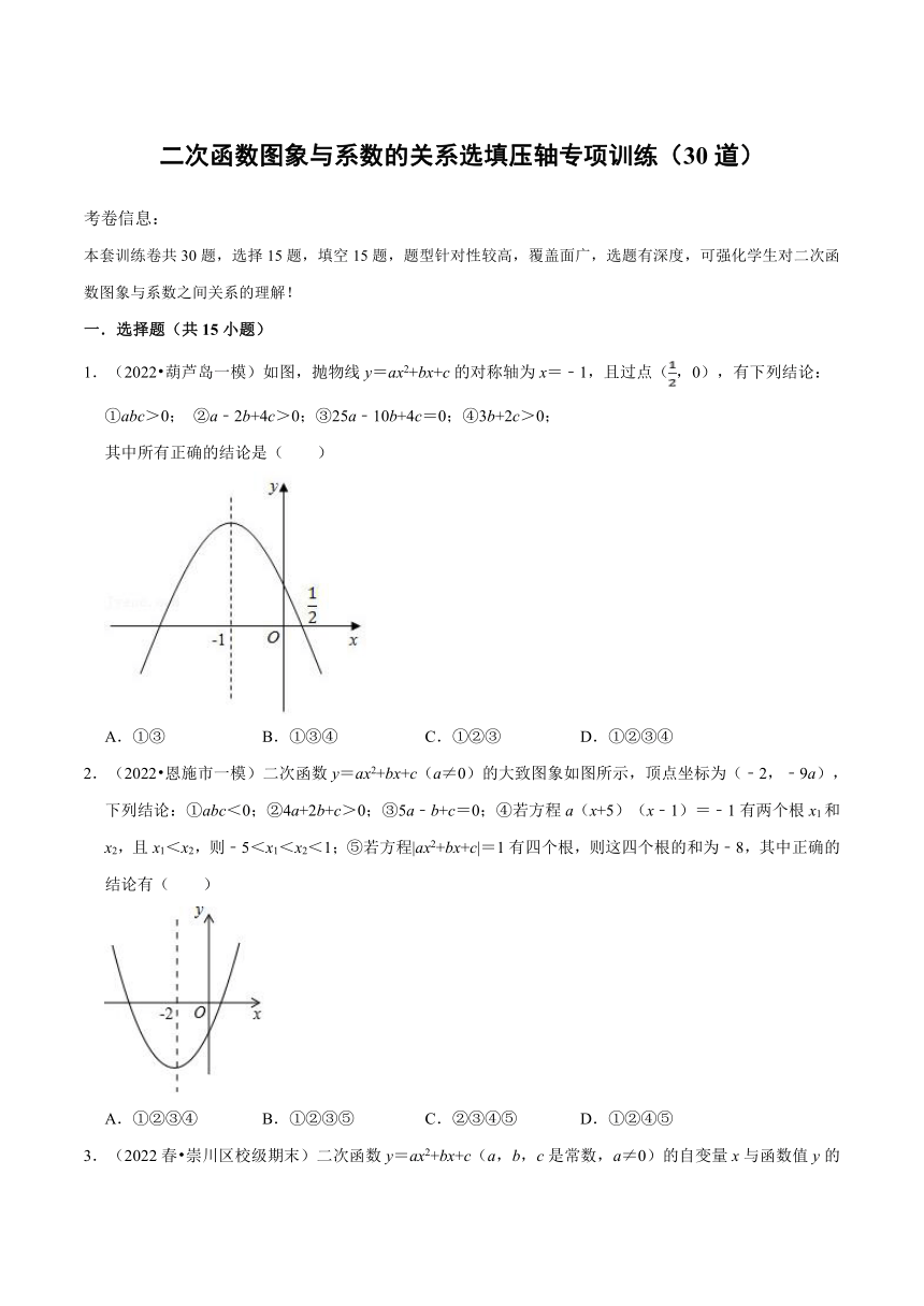 第1章二次函数专题 1.6 二次函数图象与系数的关系选填压轴专项训练（30道）（解析版）