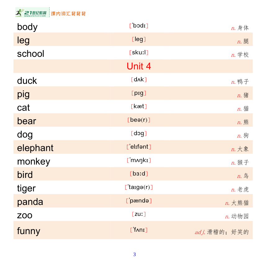 【课内词汇背背背】人教版(三起) 小学英语 三年级(上册+下册) 词汇表（pdf版）