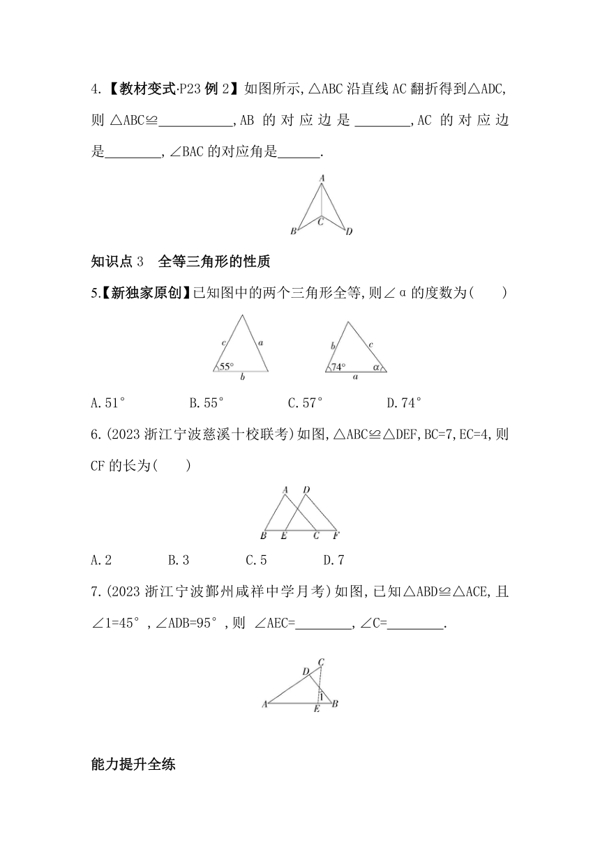 浙教版八年级上册1.4 全等三角形素养提升练（含解析）