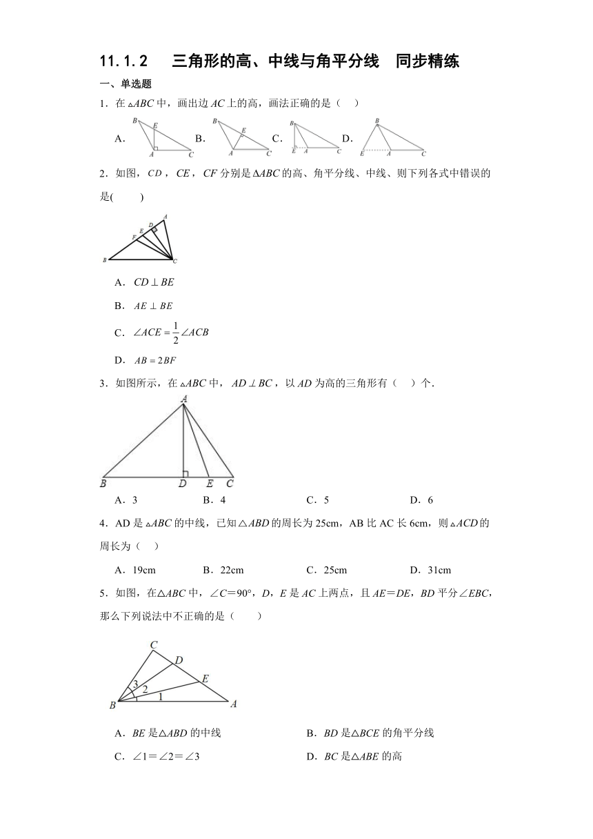 2023—2024学年人教版数学八年级上册 11.1.2   三角形的高、中线与角平分线 同步精练  （无答案）