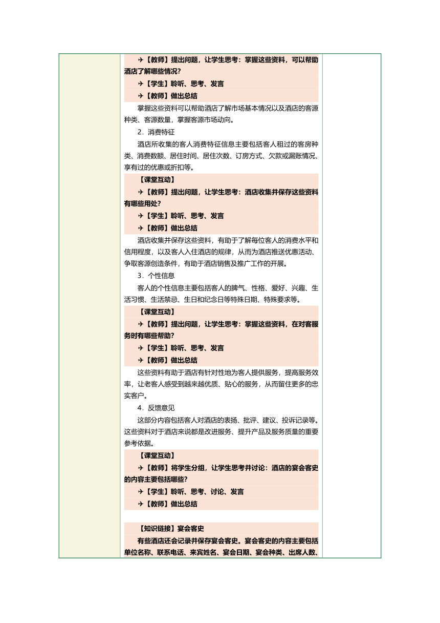 1.24客史档案管理 教案（表格式）《前厅客房服务与管理》（江苏大学出版社）