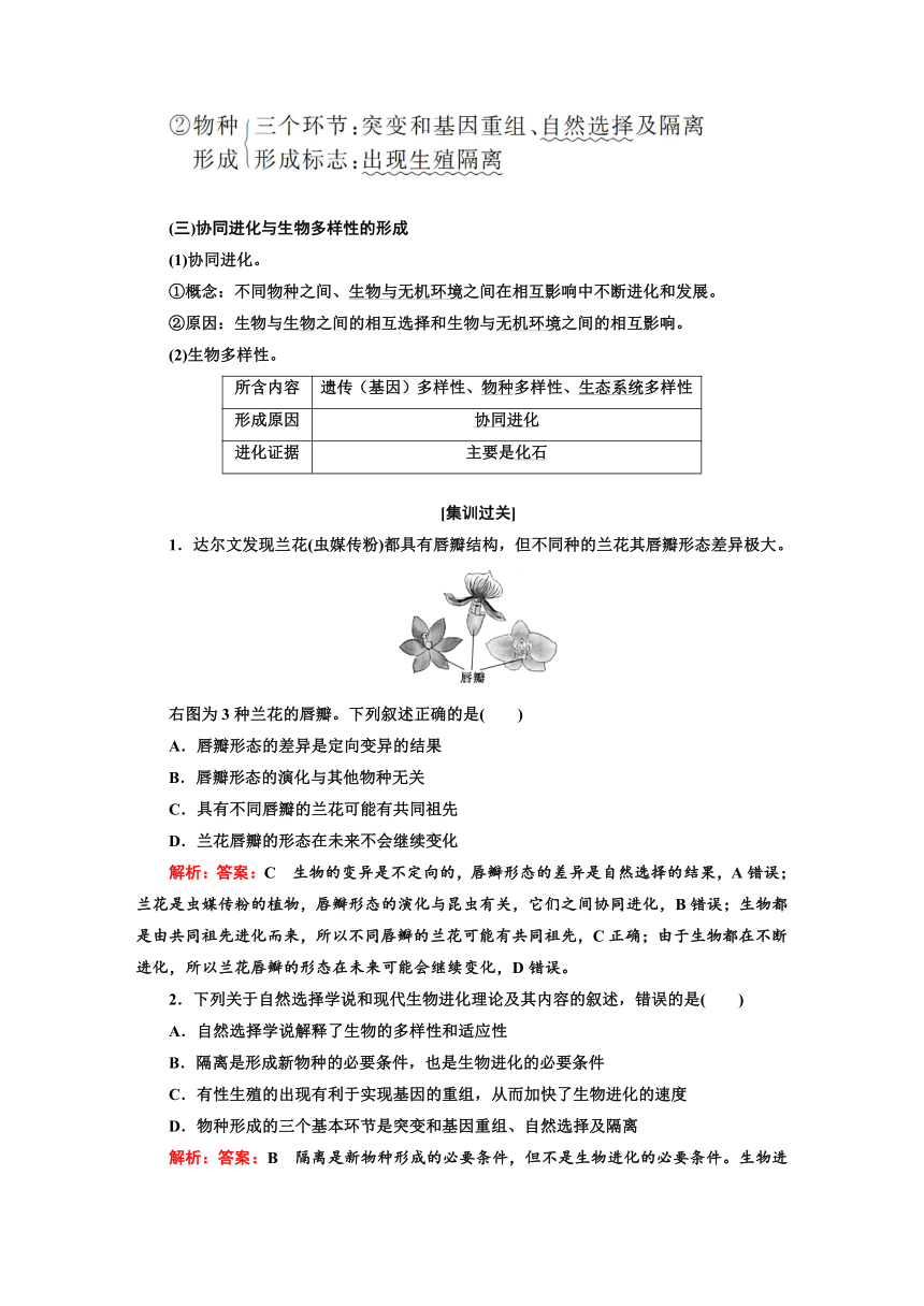 人教2019生物学必修2学业水平考试常考点习题集锦：常考点十　生物的进化（含解析）