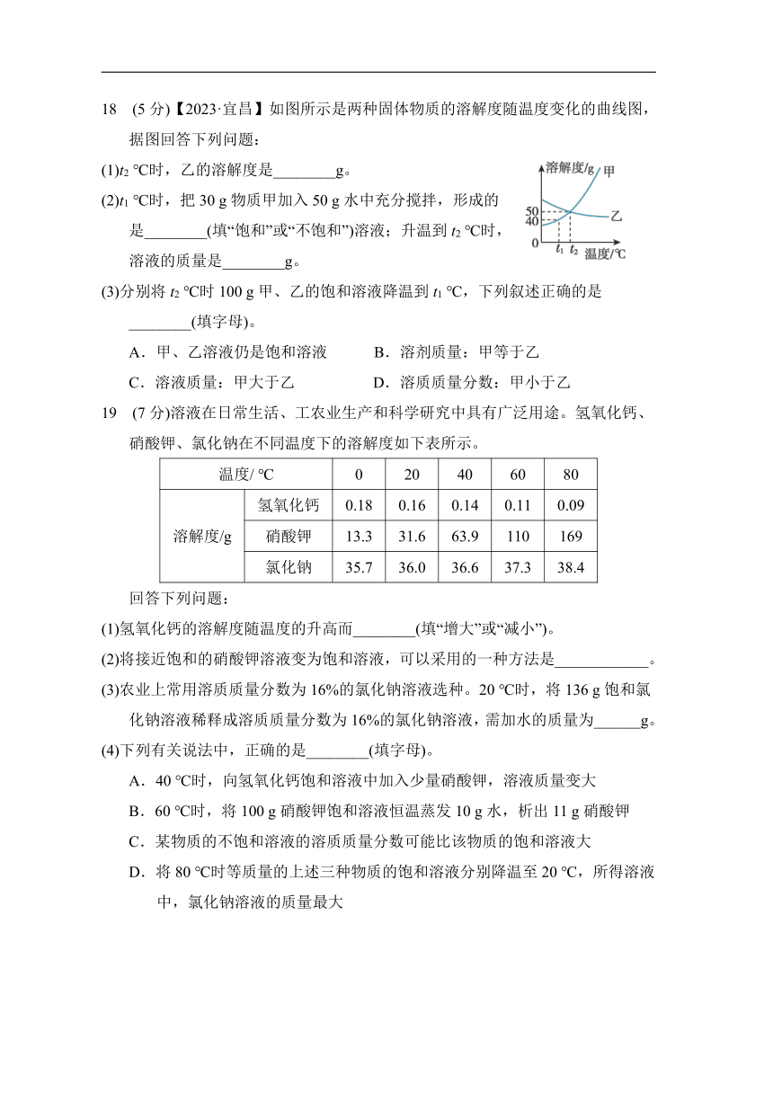 第六章溶解现象综合素质评价（含答案） 沪教版（全国） 九年级下册