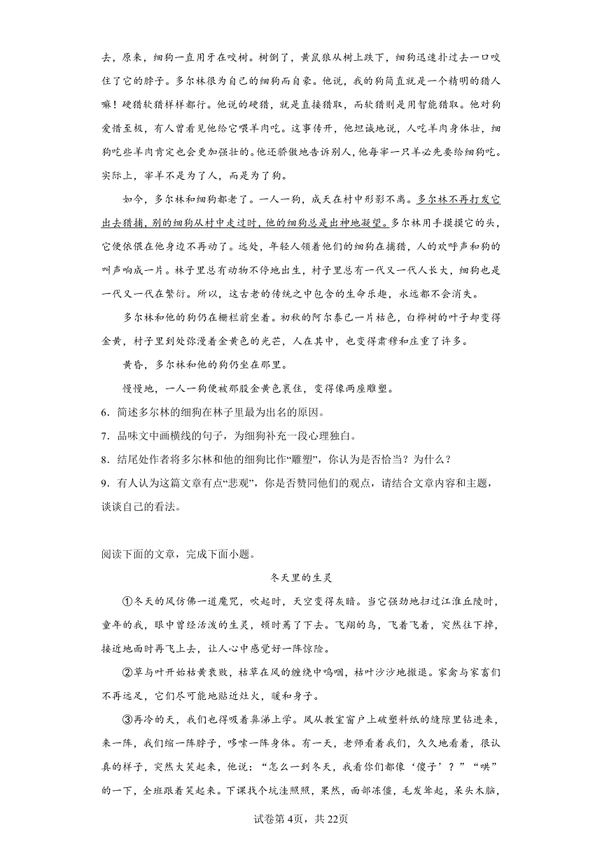 2023年重庆市中考语文真题A卷—小说阅读（含解析）