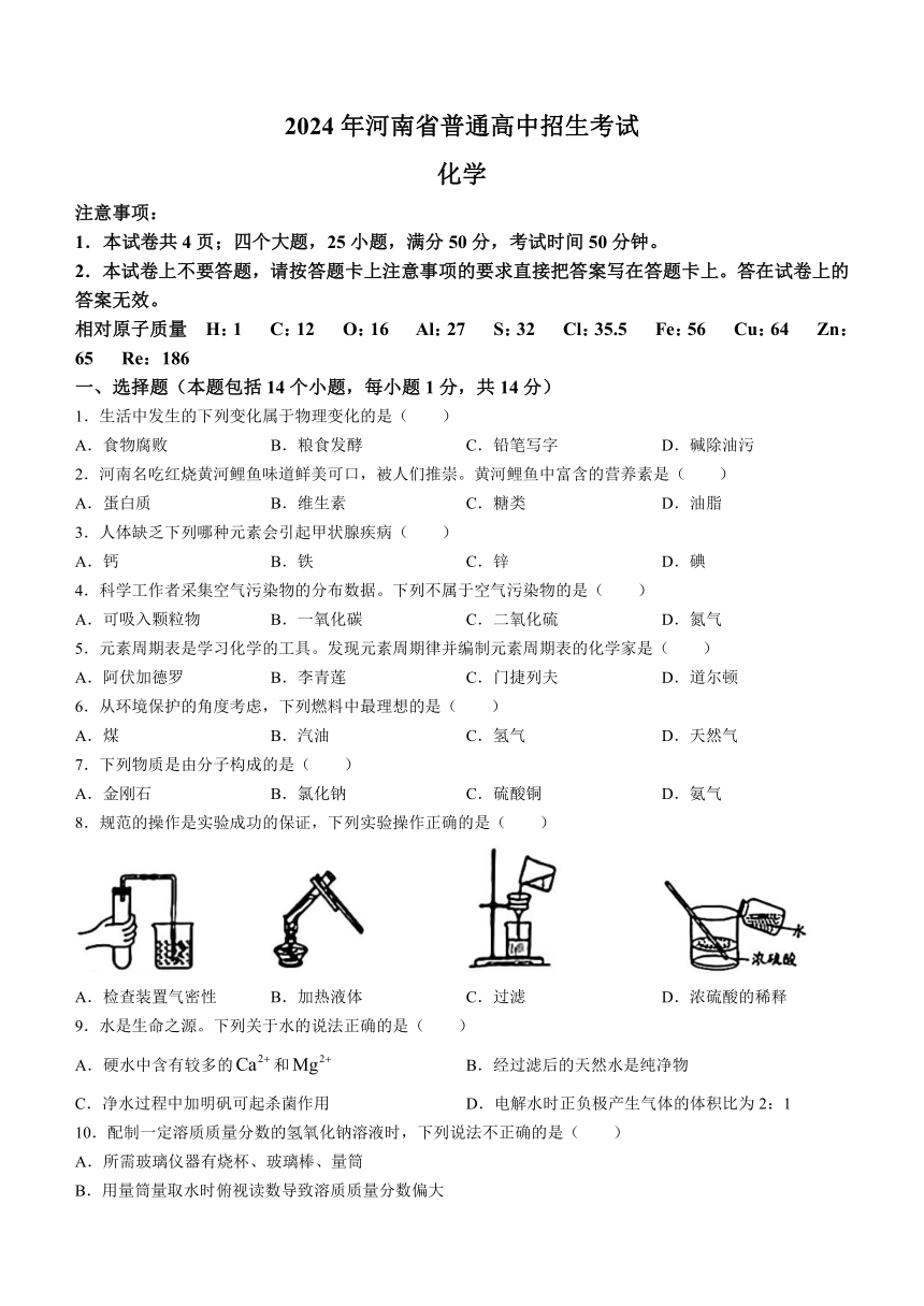 河南省洛阳市宜阳县部分学校2024年九年级下学期一模考试化学试题(含答案)