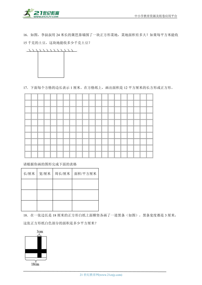 3升4奥数拓展：面积综合（试题）小学数学四年级上册人教版（含答案）