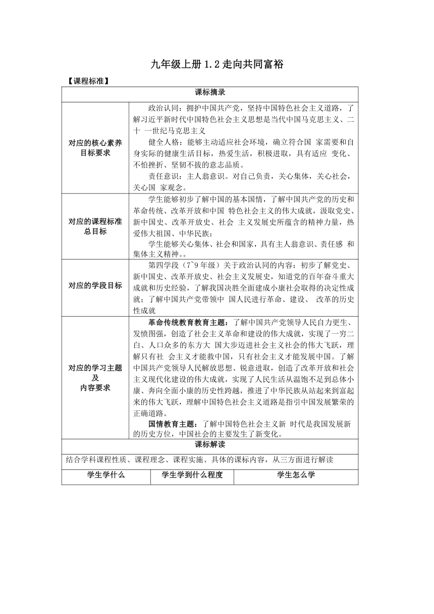 【核心素养目标】  1.2走向共同富裕教案（表格式）