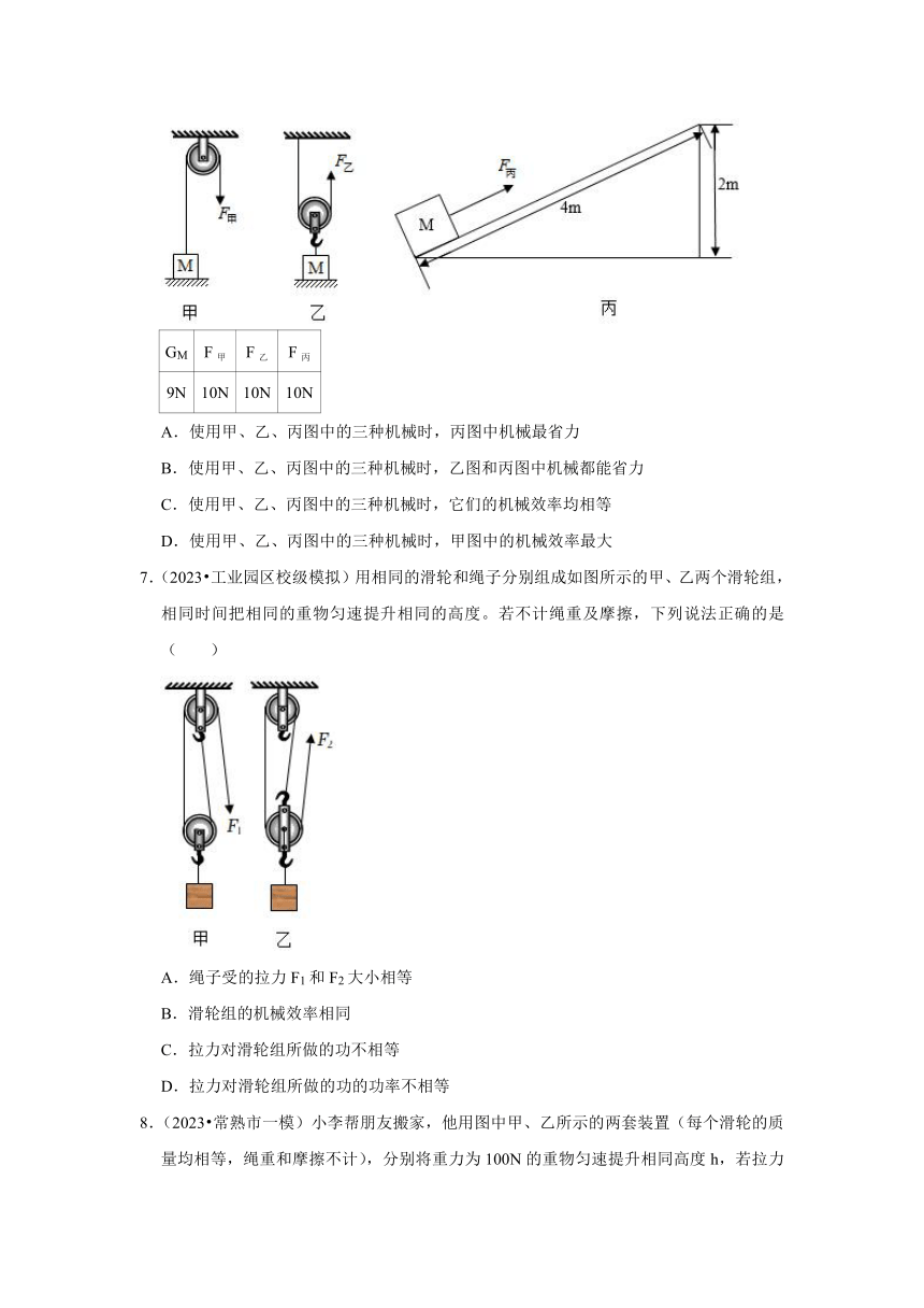 专题8简单机械（含解析）——2022-2023年江苏省苏州市中考物理一模二模精选试题