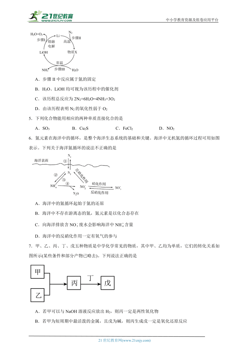 苏教版（2019） 高中化学必修第二册 7.1.2自然固氮同步练习（含答案）