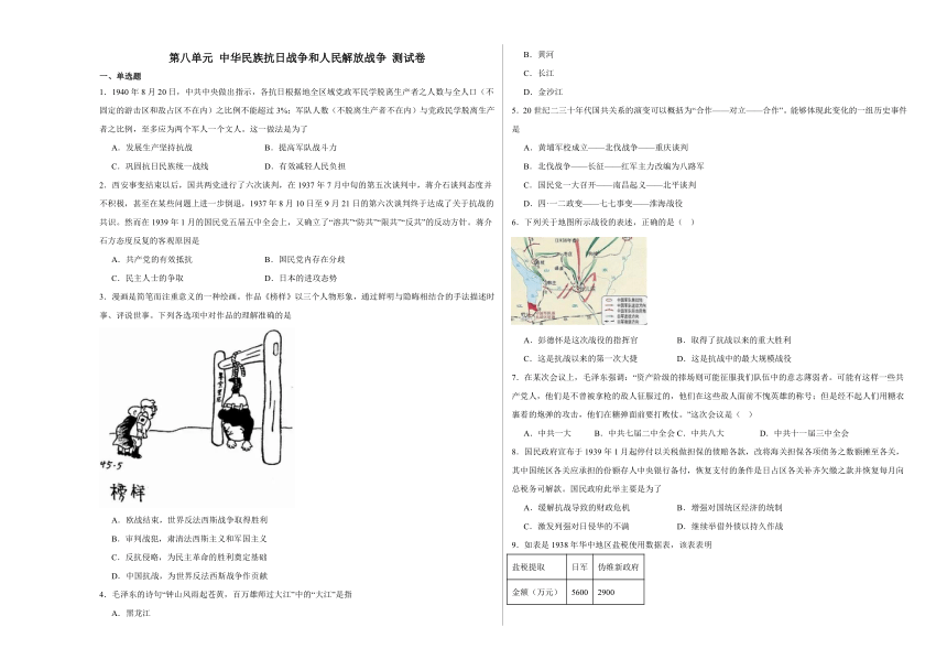 第八单元 中华民族抗日战争和人民解放战争 测试卷（含解析）