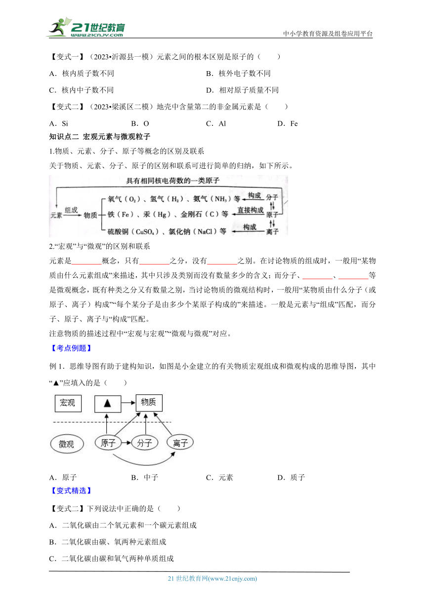 2023-2024学年人教版九年级化学上册  第三单元   课题3  元素  预习案（含解析）