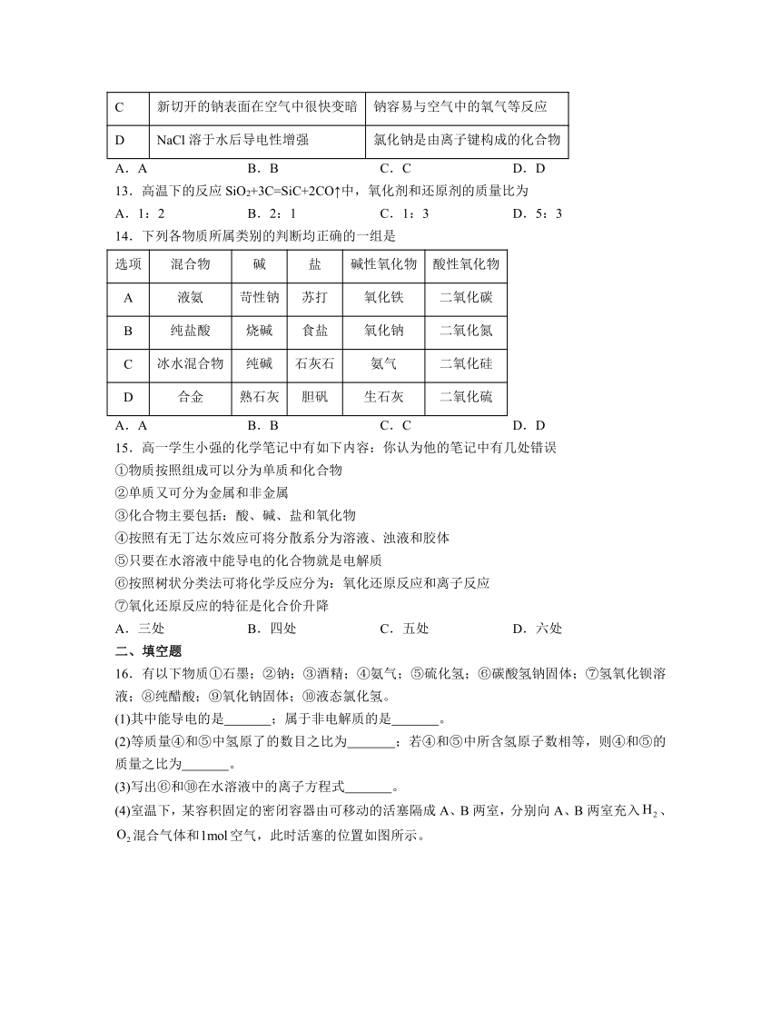 第2章 元素与物质世界 测试题（含解析）2023-2024学年高一上学期化学鲁科版（2019）必修第一册