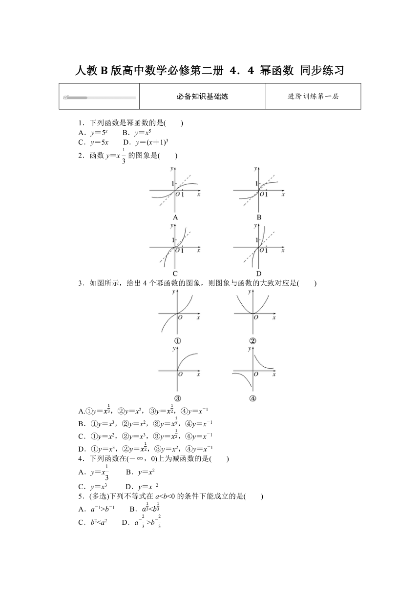 人教B版高中数学必修第二册 4.4 幂函数 同步练习（含解析）