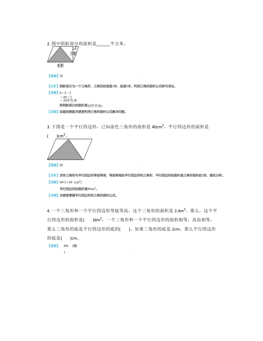 人教版五年级上6.2三角形的面积（含解析）
