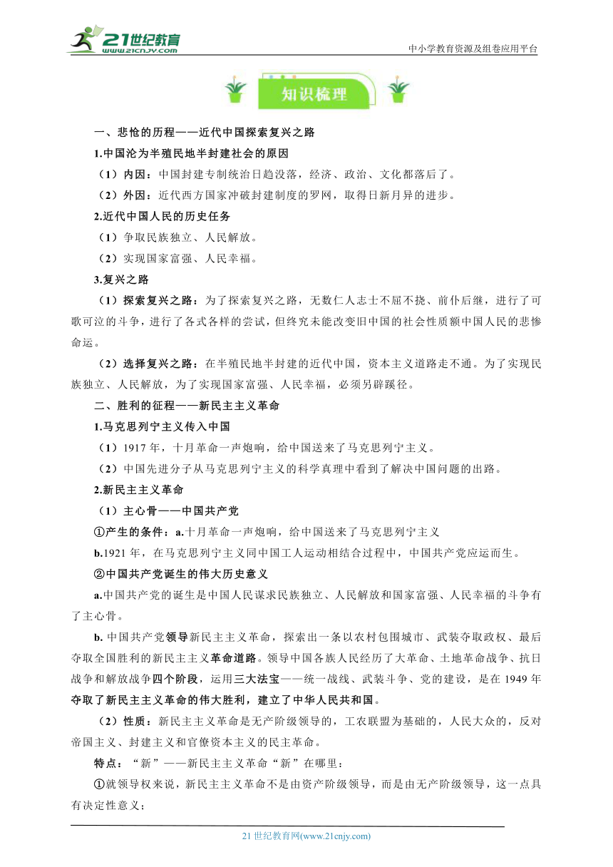 必修一一轮复习学案： 2.1 新民主主义革命的胜利 知识梳理