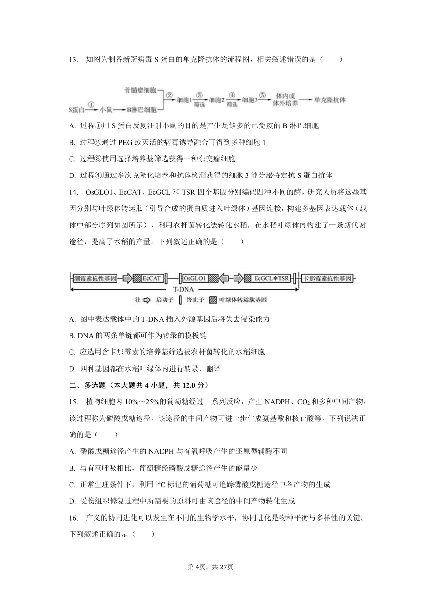 2023-2024学年江苏省高三（上）期初生物试卷（含解析）