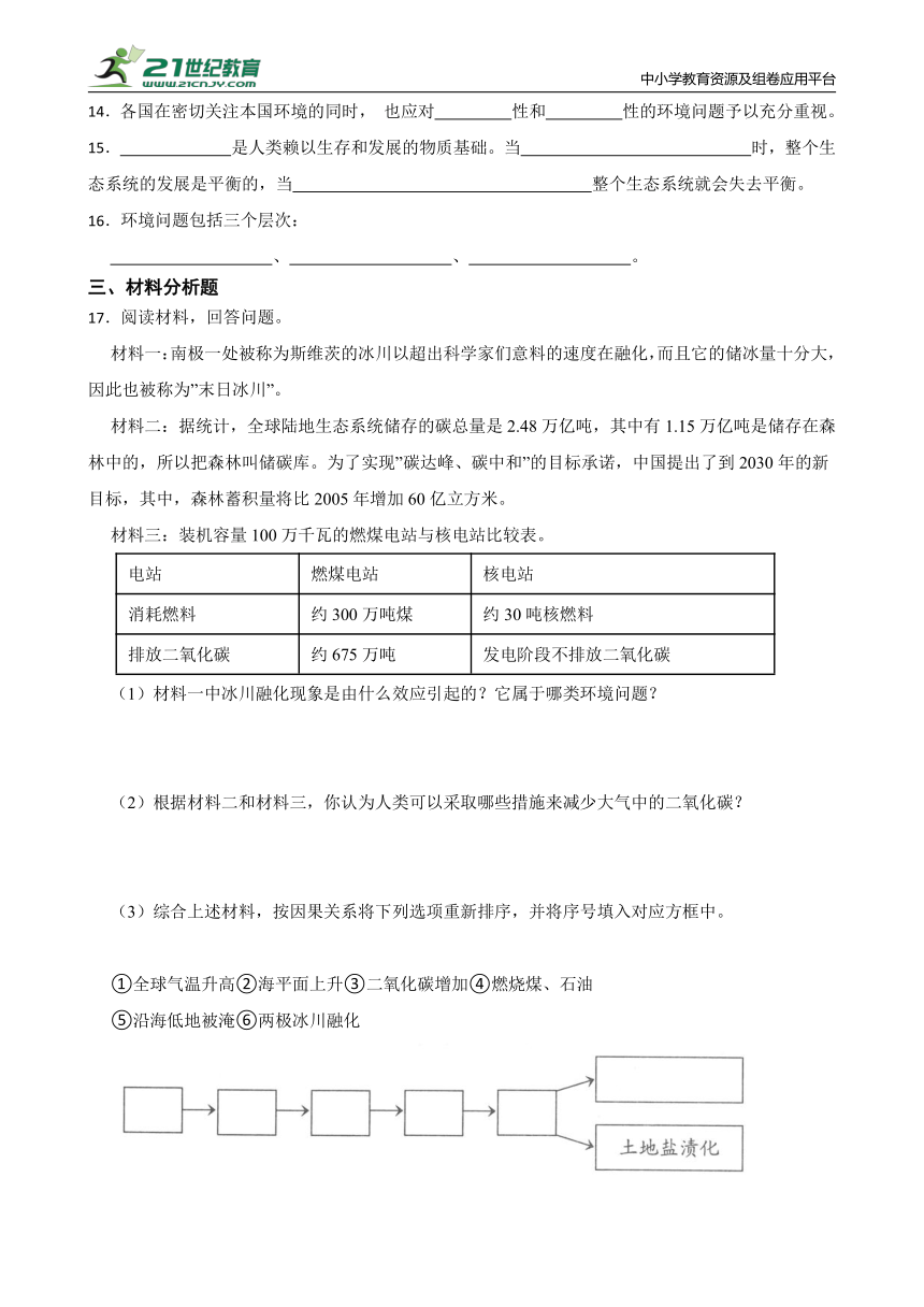 6.3.1 愈演愈烈的环境问题 同步练习（含答案）