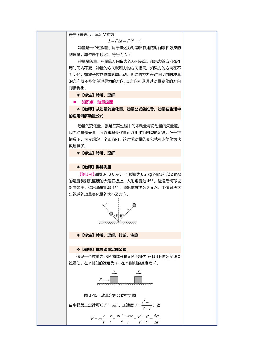 3.4动量和冲量（教案）（表格式）中职《物理（上册）》（上海交通大学出版社）