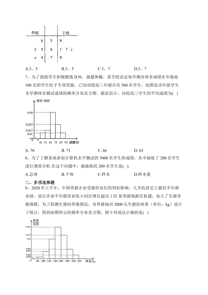 北师大版 （2019）第六章  统计  单元测试卷（含解析）