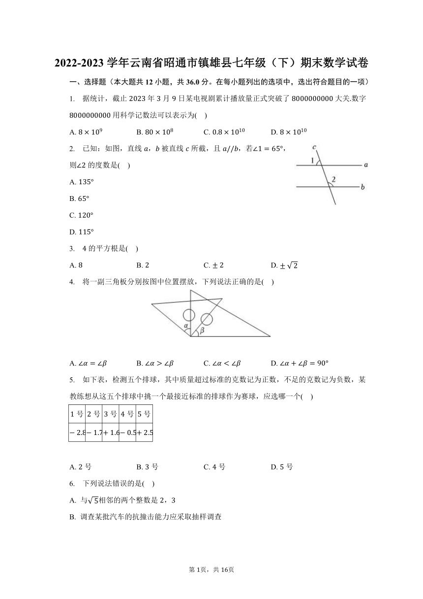 2022-2023学年云南省昭通市镇雄县七年级（下）期末数学试卷（含解析）