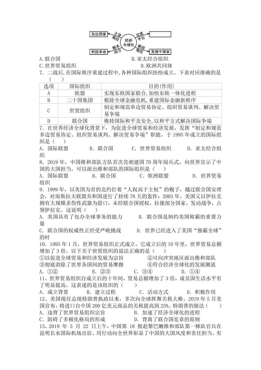 部编版九年级历史下册第20课联合国与世界贸易组织训练题.（含答案）