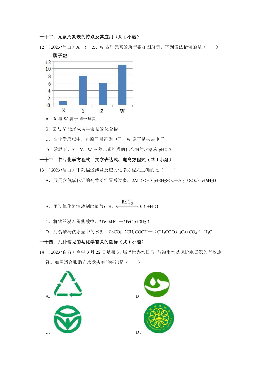 四川省各市2023年中考化学真题分类分层汇编-12选择题（基础提升）(含解析)