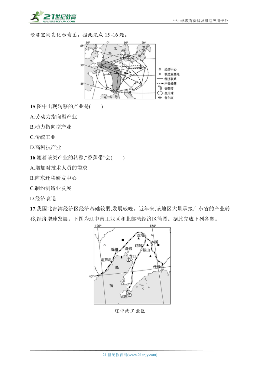2024浙江专版新教材地理高考第一轮基础练--考点分层练68　产业转型与产业转移（含解析）
