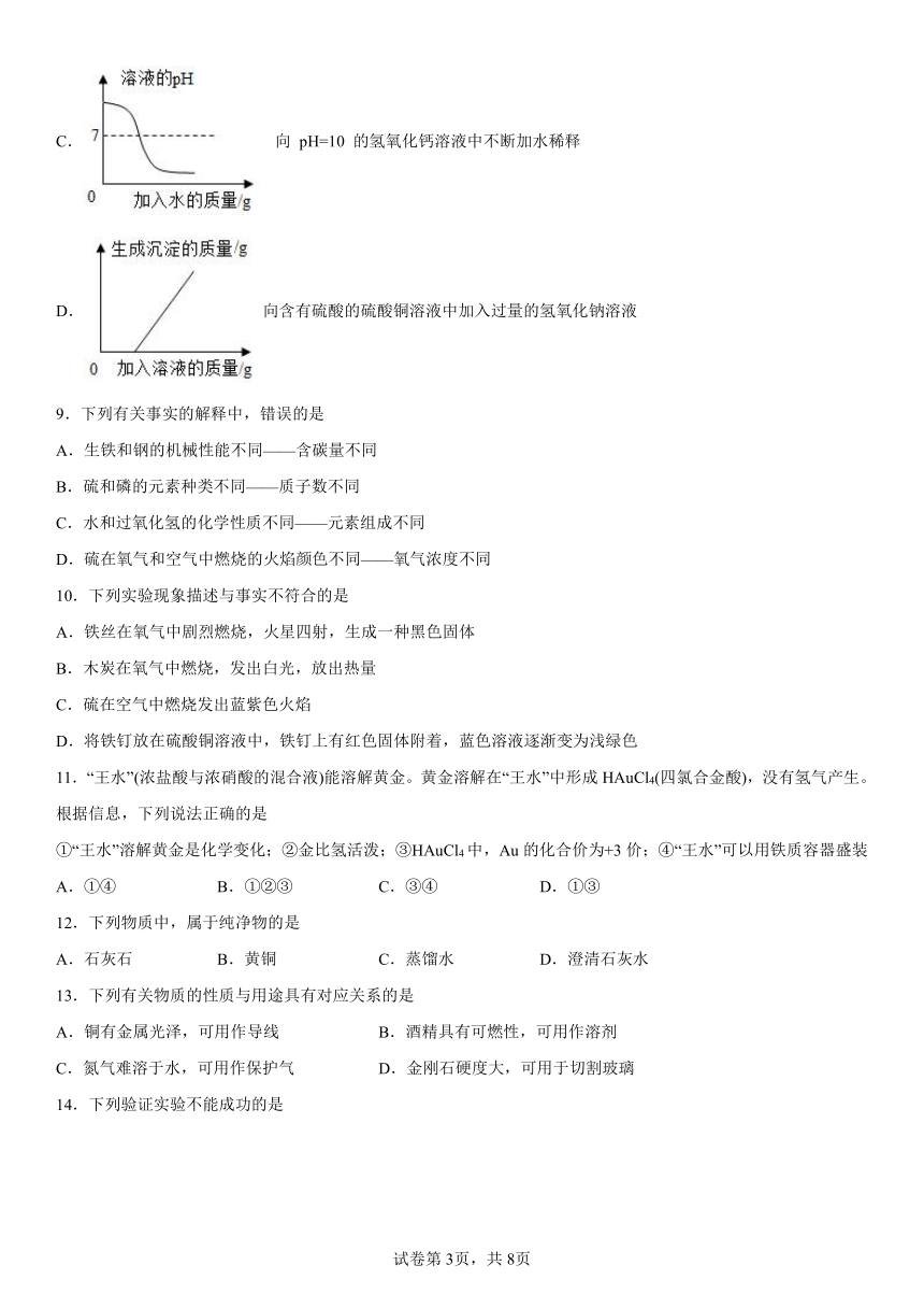 仁爱湘教版　九年级下册　专题八 金属和金属材料　练习（含解析）