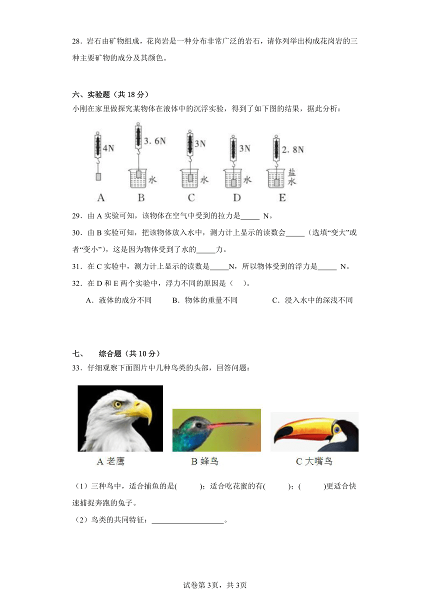 苏教版四年级科学上册期末达标检测（A）卷附答案