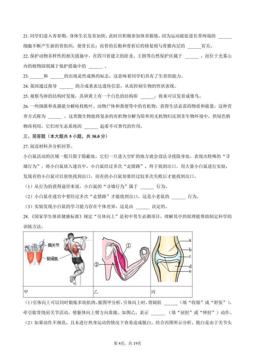 2022-2023学年四川省巴中市八年级（上）期末生物试卷（含解析）