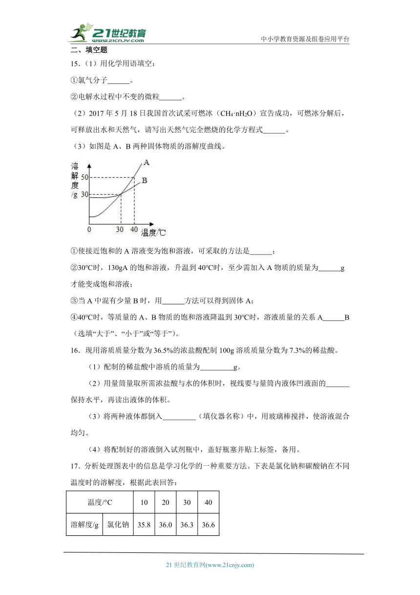 3.2溶液组成的定量表示 同步练习 ---2023-2024学年九年级化学鲁教版上册