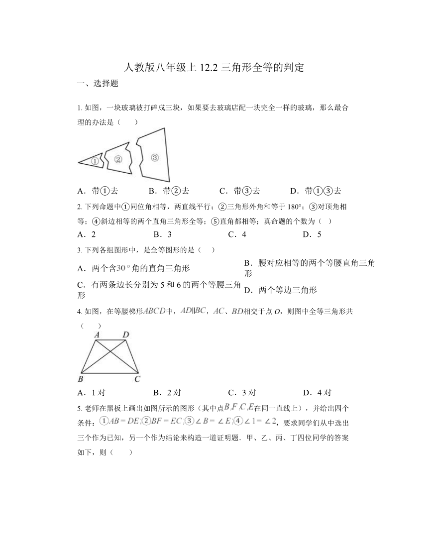 12.2 三角形全等的判定 同步练习2023-2024学年人教版数学八年级上学期（无答案）