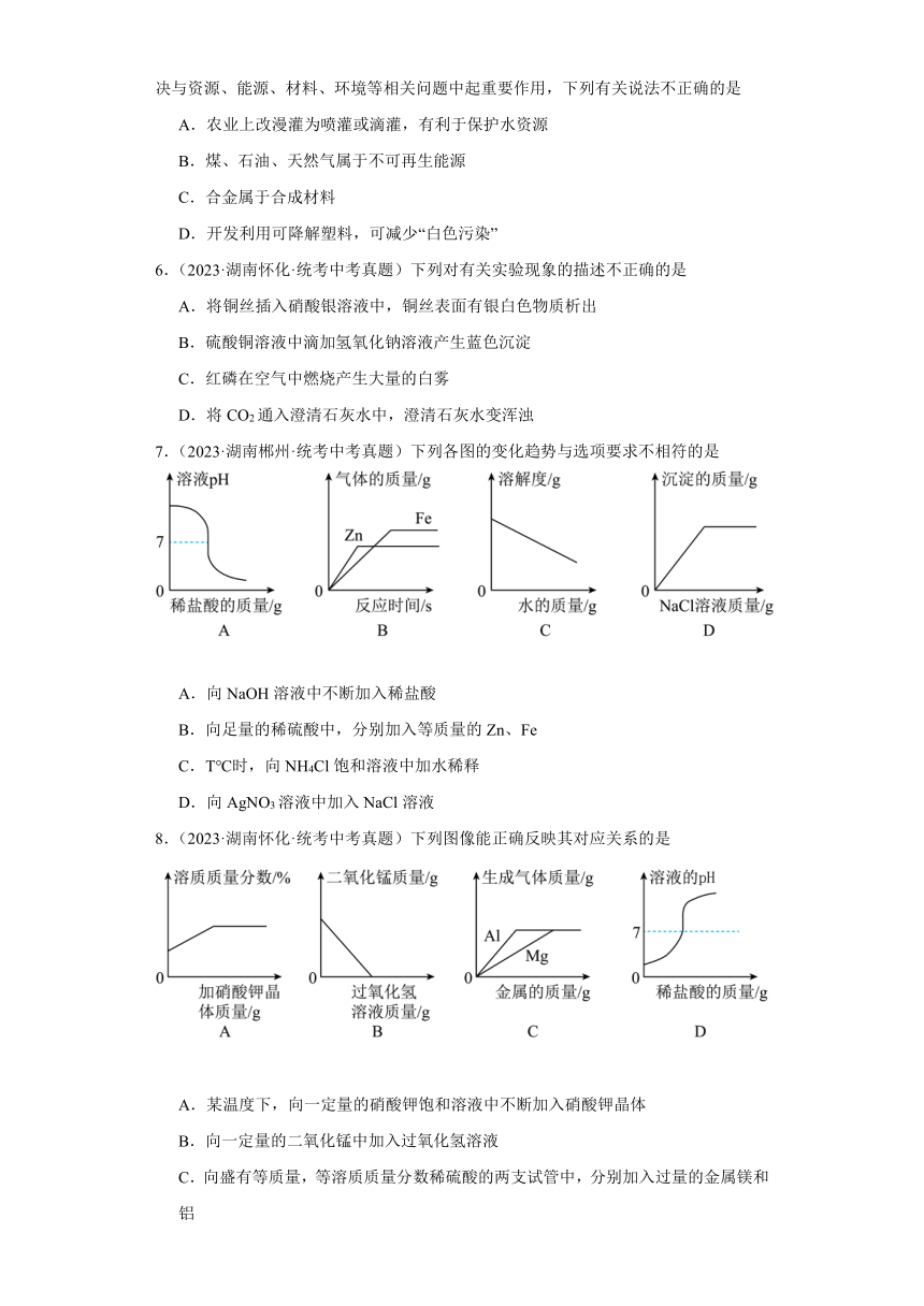 湖南省各市2023年中考化学真题分类分层汇编-15金属和金属矿物(含解析)