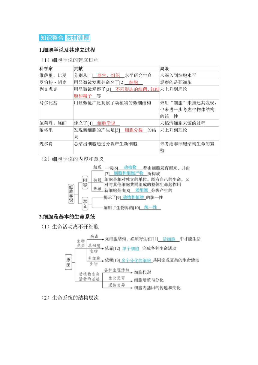 生物学高考备考学案：1-1  走近细胞（含答案）