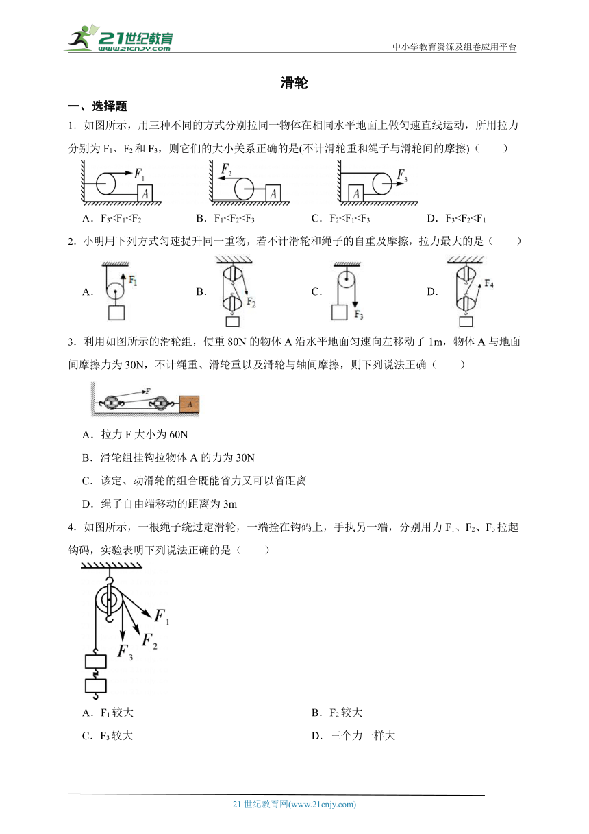 华师大版 初中科学 九上 5.2 滑轮 同步练习（含答案）