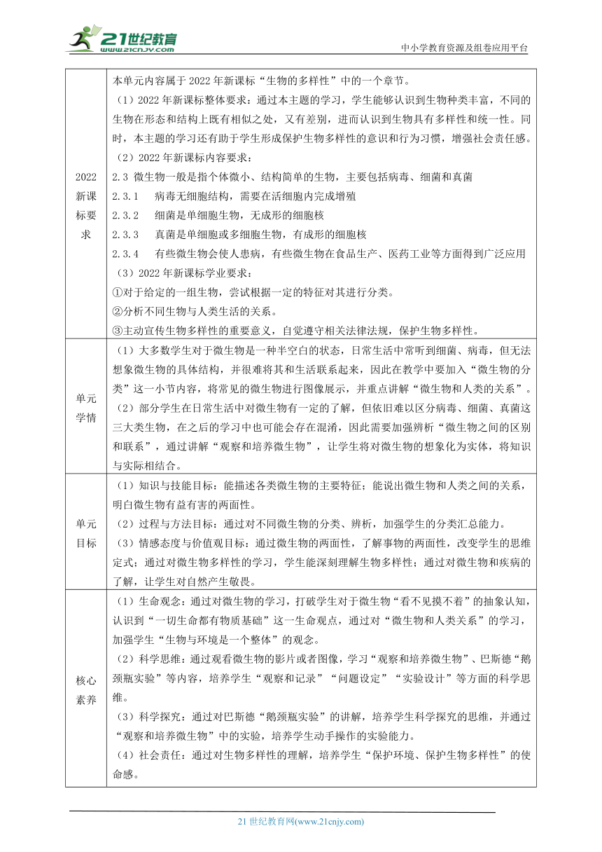 【大单元教学】微生物主题大单元整体教学设计+教案2病菌--人教版生物八上第五单元第四章第五章