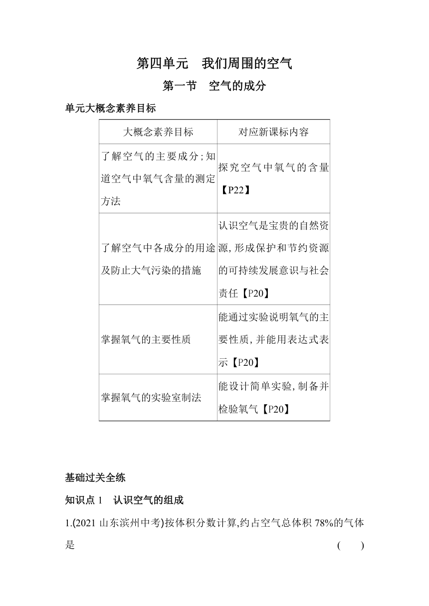 化学鲁教版（五四制）八年级4.1空气的成分素养提升练（含解析）