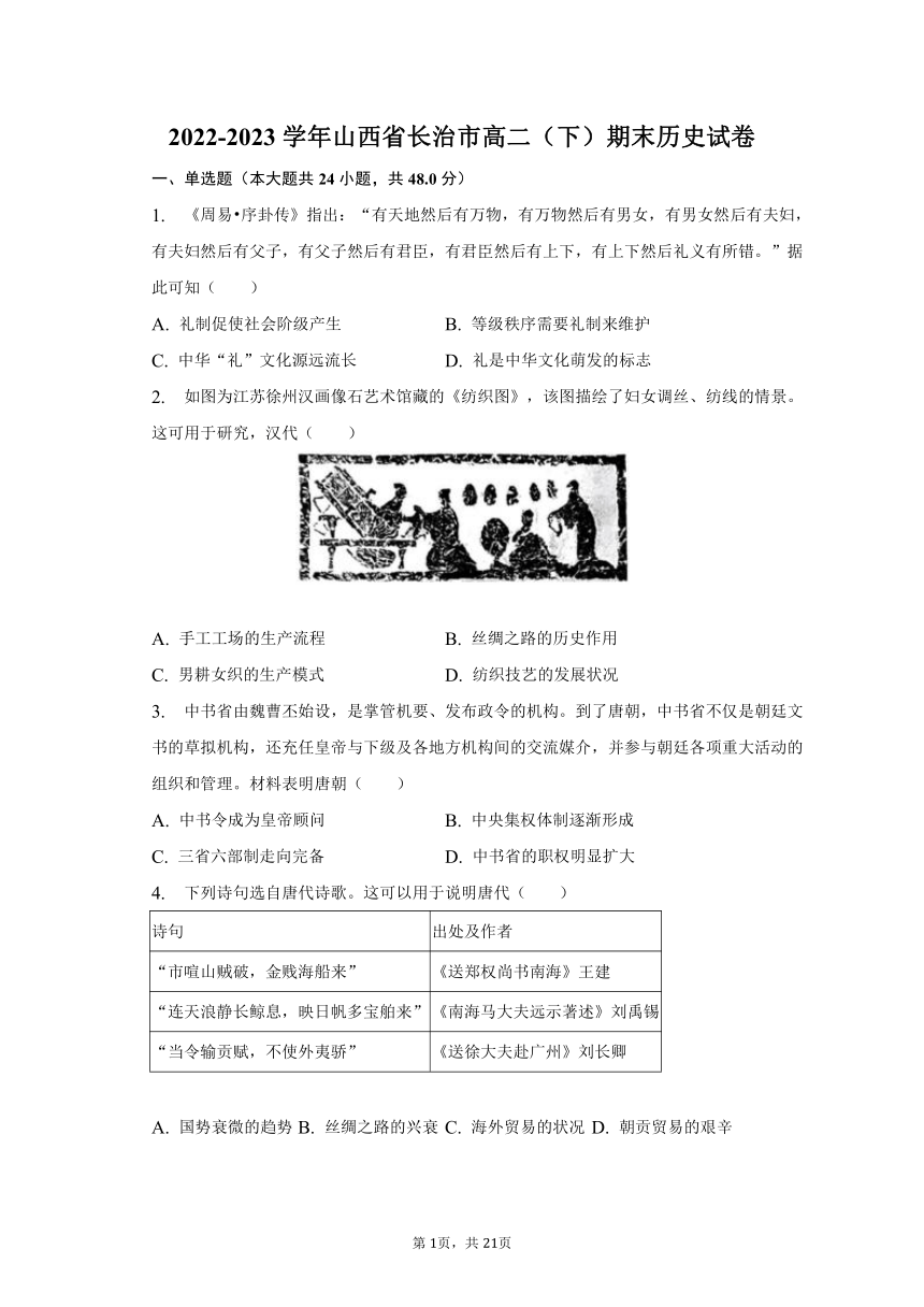 2022-2023学年山西省长治市高二（下）期末历史试卷（含解析）