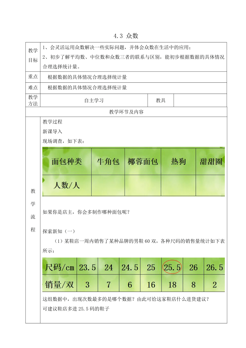 青岛版数学八年级上册4.3 众数 教案