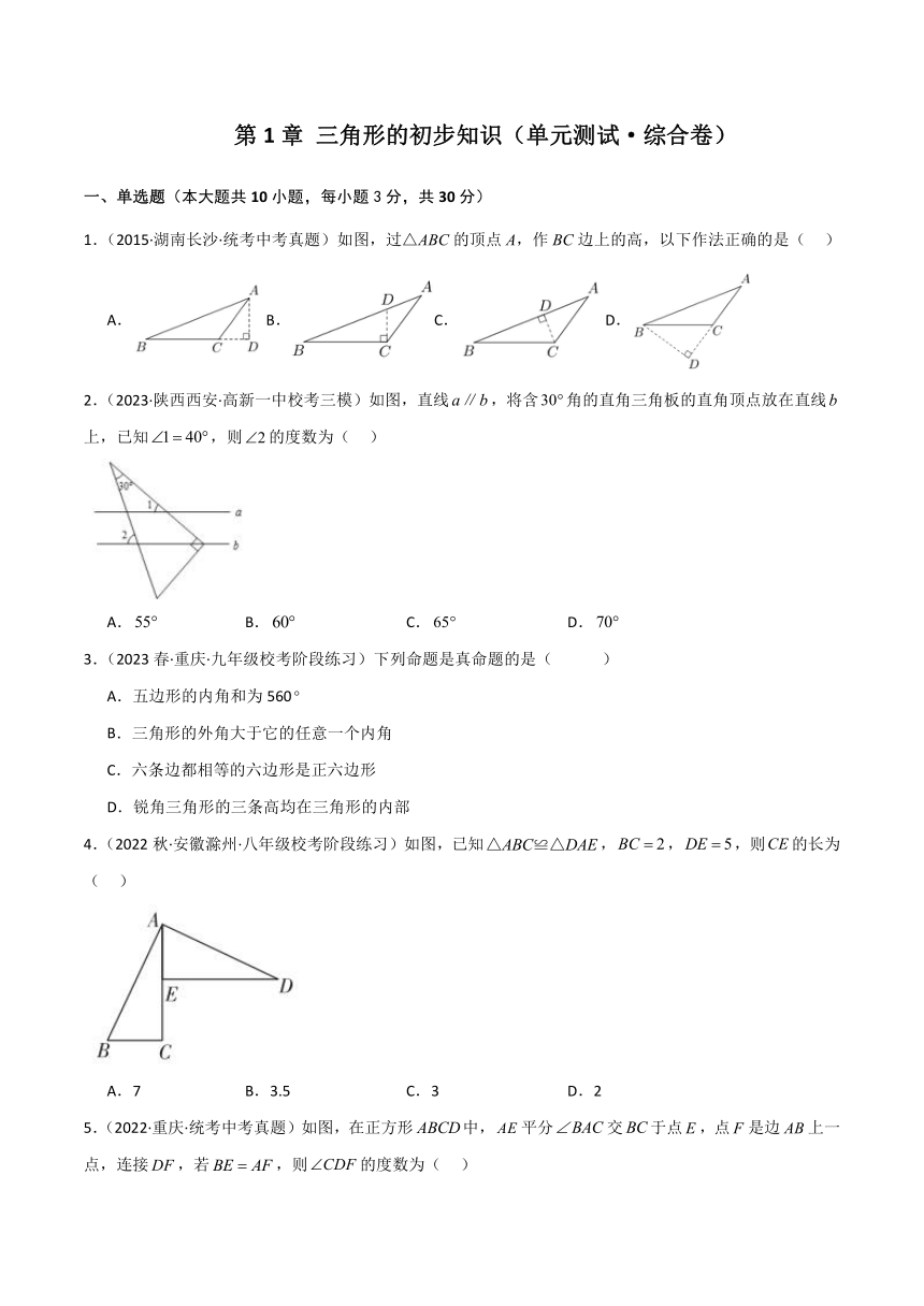 浙教版八年级数学上册 第1章 三角形的初步知识  综合卷（含解析）