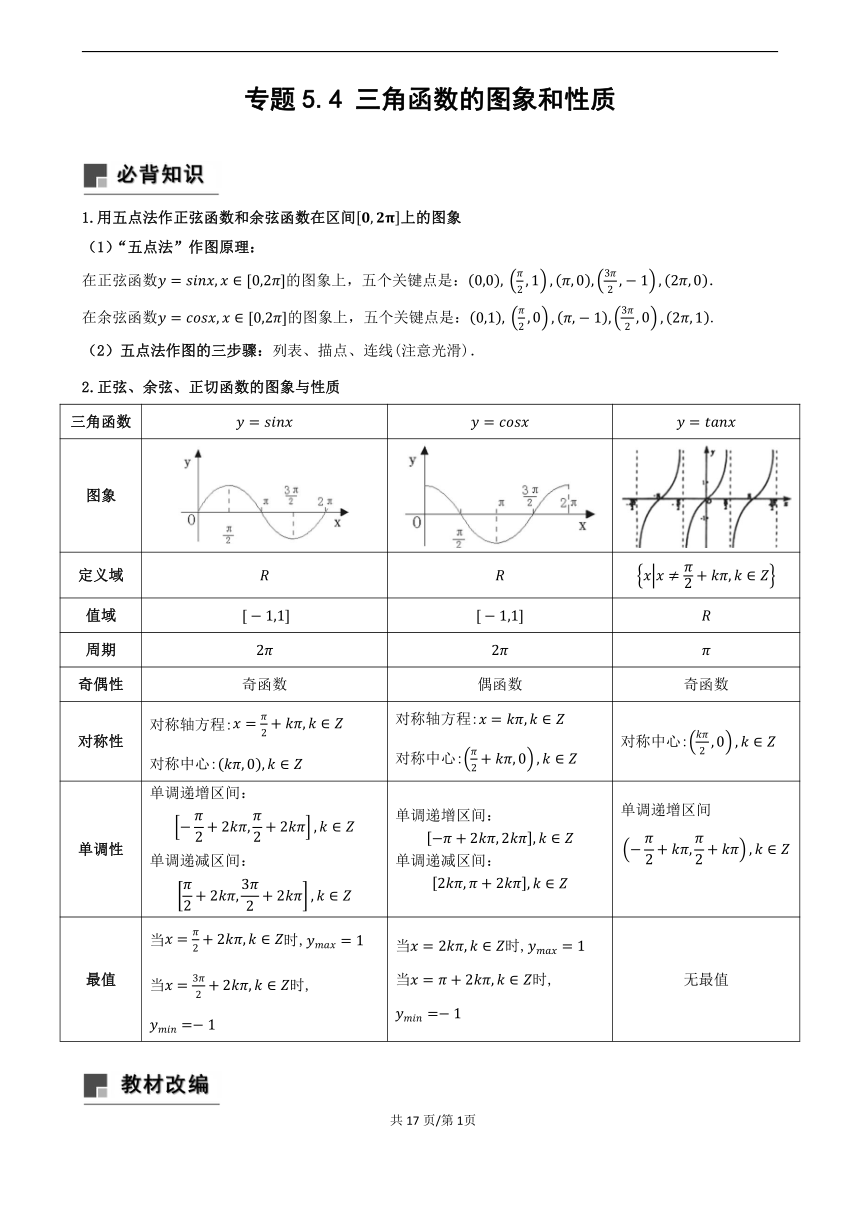 专题5.4 三角函数的图像和性质--2024年高考一轮复习数学人教A版专题讲义(学案)（含答案）